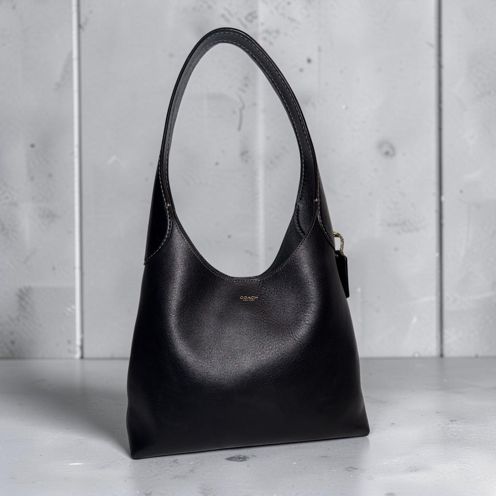 Coach Brooklyn Shoulder Bag 28 Black Pebbled Leather Hobo Handbag